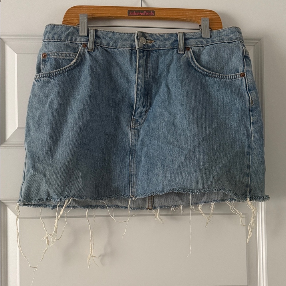 Topshop Blue Frayed Hem Moto Denim Skirt